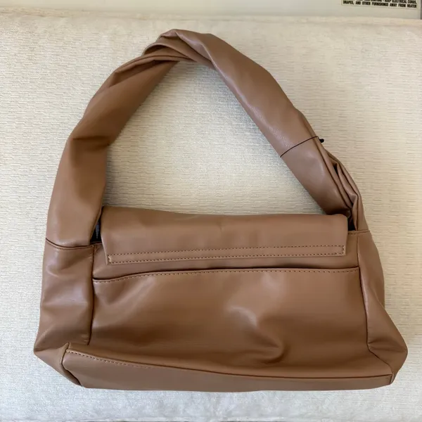 Taupe Brown Faux Leather Slouchy Shoulder Bag Oversized Hobo Purse - Image 2