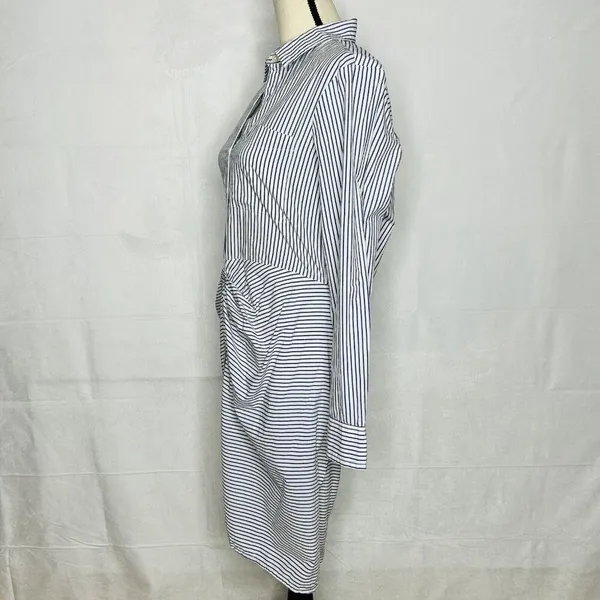 Gap Button-Down Shirt Dress Long-Sleeve Striped Gathered Waist Cotton Sz M - Image 6
