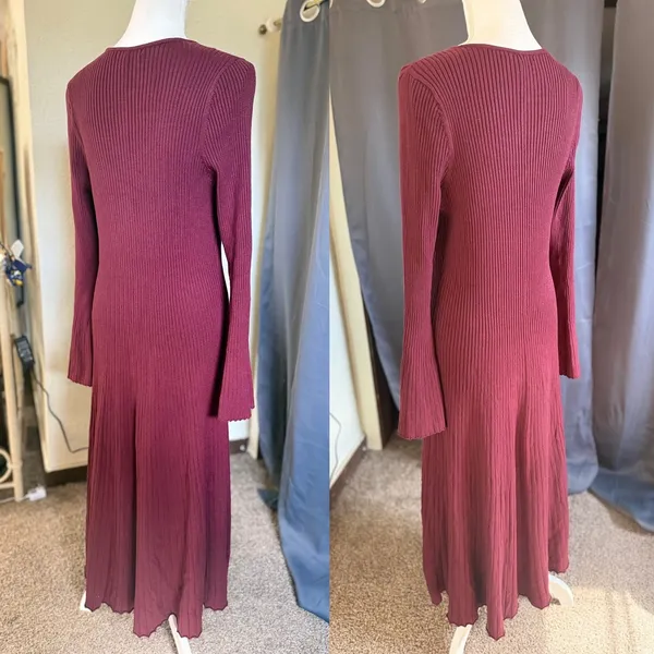 Edited x Hunter McGrady Ribbed Flare Sweater Dress Womens XL Burgundy Wine - Image 5