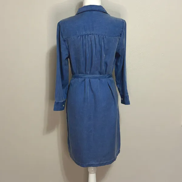 Old Navy Shirt Dress Blue Fortune Tencel Lyocell Utility Tie Waist Work CasualS - Image 4