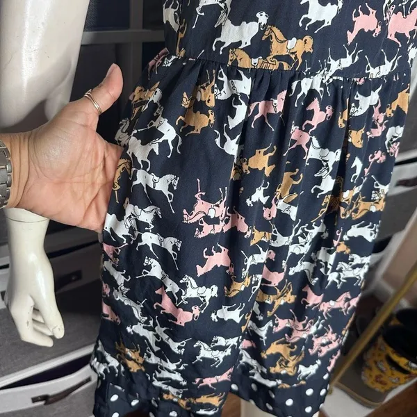 Anthropologie Porridge Petaluma Peep Hem Dress Navy Horse Print & Polka-Dot Hem - Image 9