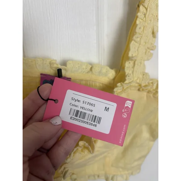 NWT Edikted Butter Yellow Button Front Cropped Eyelet Corset Top M Coquette - Image 5