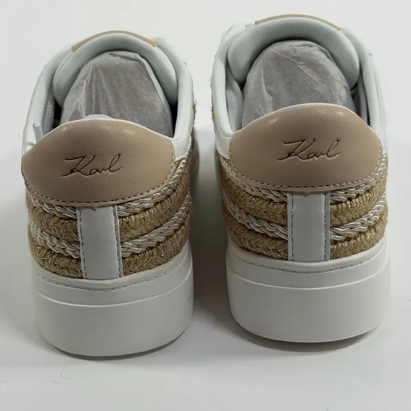 Karl Lagerfeld Paris Size-7 Cate Lace Up Sneaker White Gold Woven - Image 5