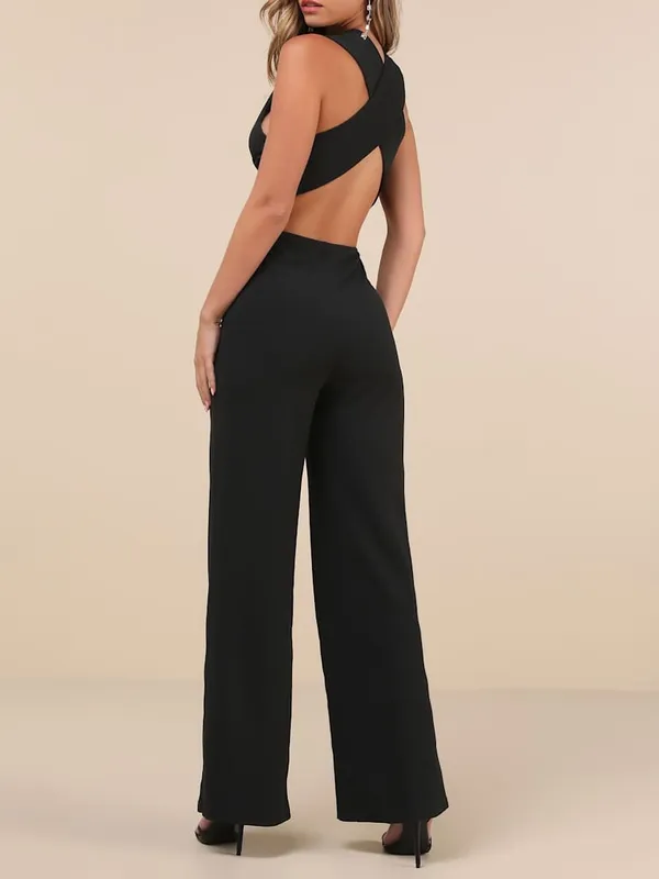 Black Lulus Thinking Out Loud Black Backless Jumpsuit Size S - Image 2