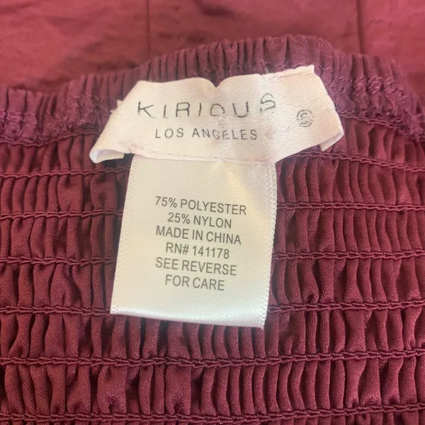 Kirious Los Angeles Women's S Burgundy Corset Crop Top‎ Puff Sleeve Smocked Back - Image 6
