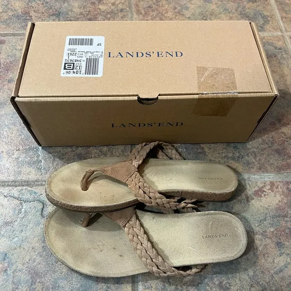 lands end sandals | size 8 sandals | finely cork bottom braided thong sandals - Image 3