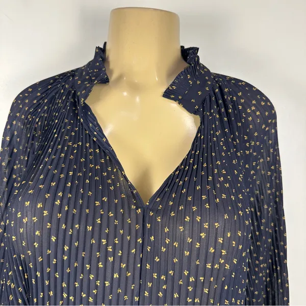 Ann Taylor Chiffon Blouse Sz M Navy Blue Pleated Loose Shirt Top - Image 2