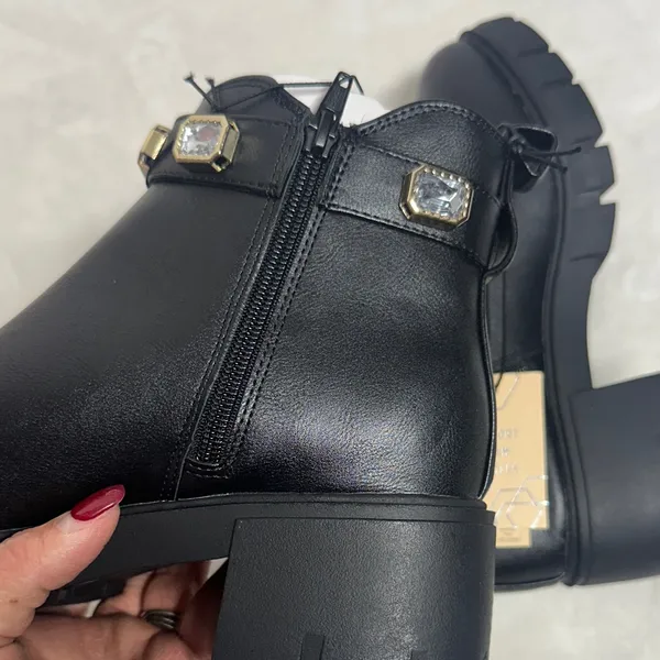 Stylish Black Ankle Boots with Gem Details Size 9 - Image 9