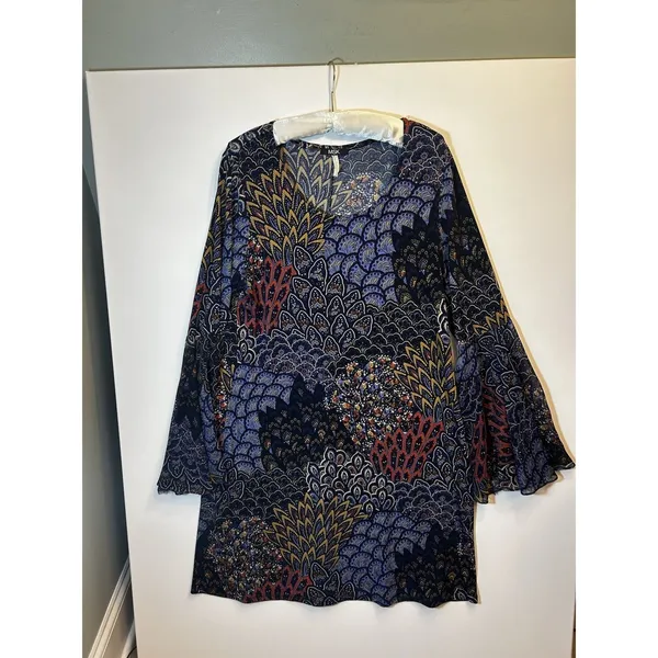 MSK Blue Paisley Flared Bell Sleeve Shift Dress Boho Floral Womens M/L READ - Image 5