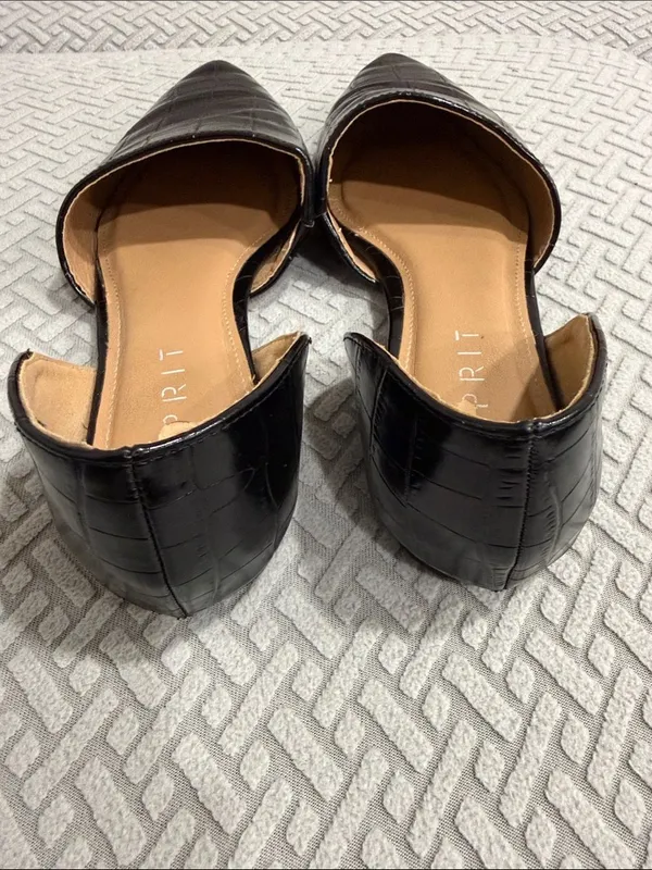Esprit Black Croc-Embossed Pointed Toe Piper Flats Size 9 M - Image 3
