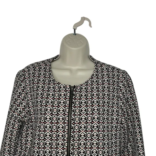 Marine Layer Jacket Womens M Black Geometric Tweed‎ Collarless Full Zip Tribal - Image 3
