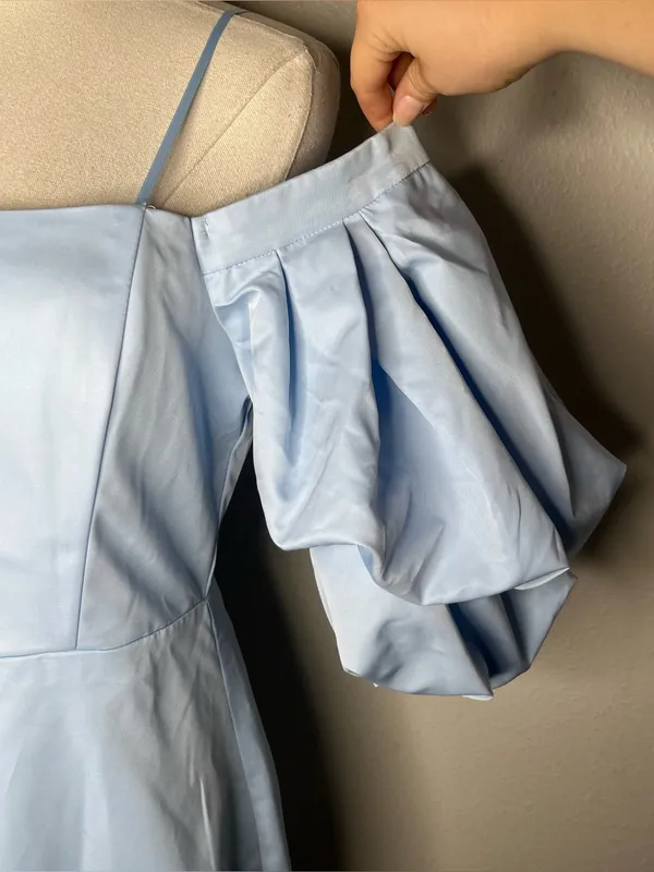 NEW Petal + Pup Fern Puff Sleeve Off Shoulder Mini Dress in Icy Blue - Image 7