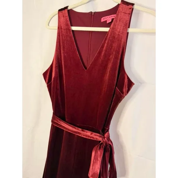 Betsey Johnson Velvet Flare-Leg Jumpsuit Burgundy Red Women's sz. 8 - Image 7