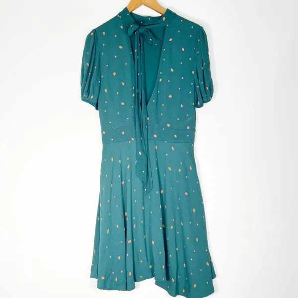 Free People Abbie Tie Reversible Green Peach Polka Dot Sheath Dress Womens 8 - Image 3