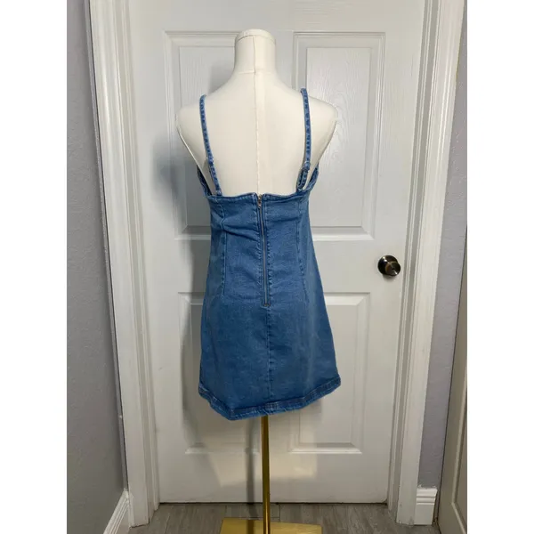 Lone Star Blue Mini Denim Dress Sz M Boho Western Festival Cowgirl - Image 4