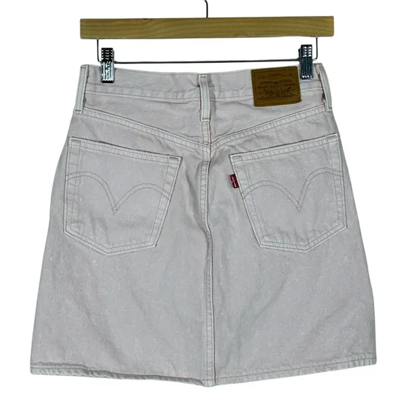 Levis Premium Deconstructed Denim Mini Skirt Pale Pink High Rise Size 26 - Image 4
