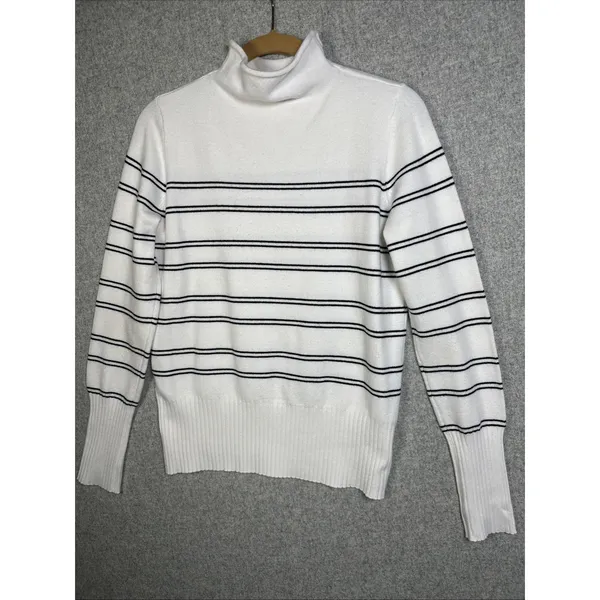 French Connection Medium Sweater Striped Mock Neck White‎ Black Long Sleeve - Image 13