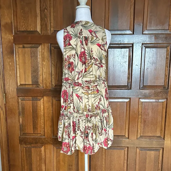 Free People Tiered Layered Floral‎ Bird Print Blouse Top Tunic Small Boho - Image 6