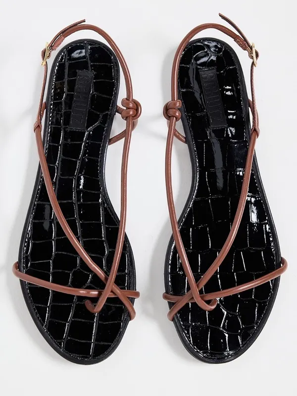 NWT SCHUTZ Malta Flat Sandals Size 7 Strappy Leather Croc Embossed Sauvage - Image 5