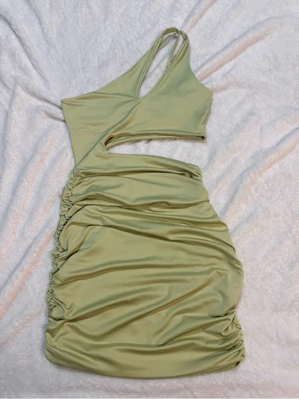 Sleeveless Cutout Ruched Mini Dress - Sage Green - Image 2