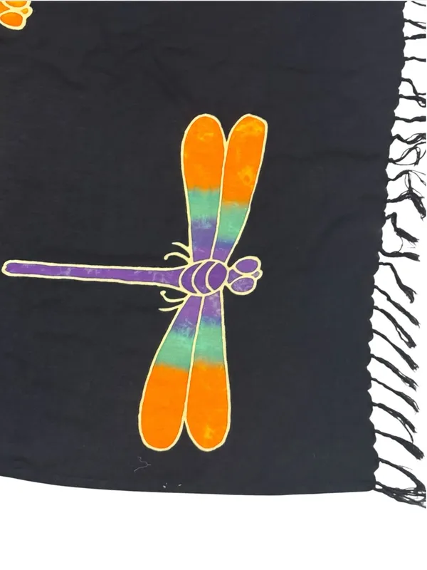 Dragonfly Scarf Shawl 65” x 41” Black/Orange/Teal/Purple EUC - Image 5