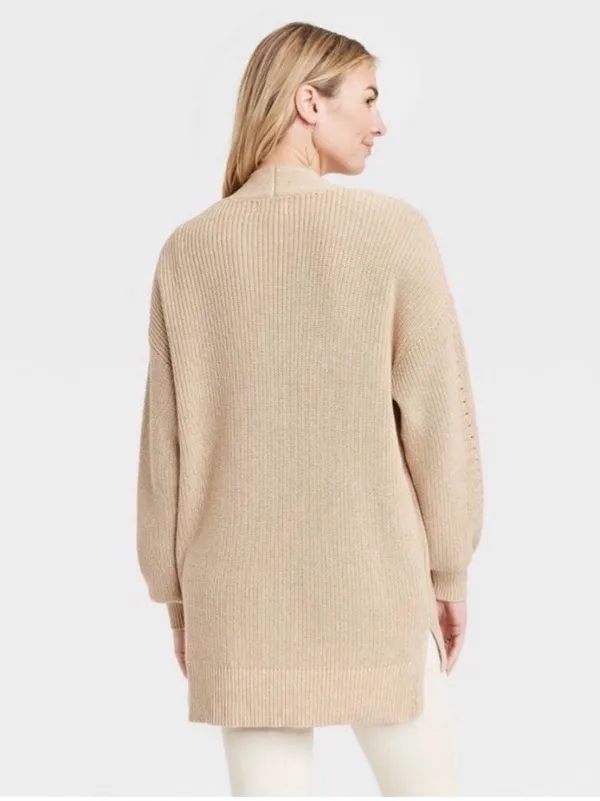 Universal Threads 🌸 Tan Ivory Heather
Medium Knit Open Front Slouchy Side Seam Poc - Image 3