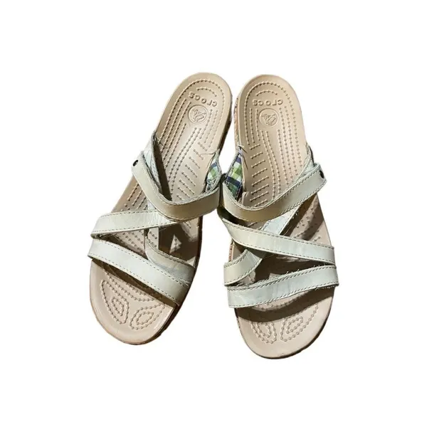 Crocs‎ Leigh Cork Beige Wedge sandals Leather Straps Womens - Image 2
