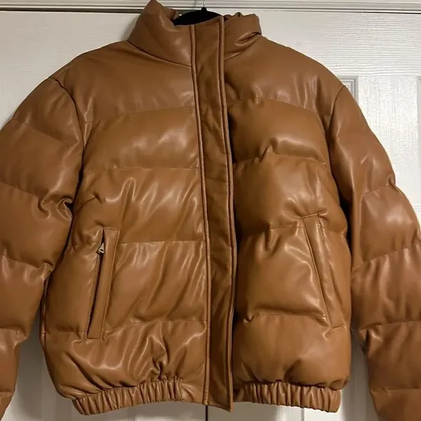 GENERATION LOVE Women’s Camel Brown Vegan Puffer Jacket Size M New - Image 2