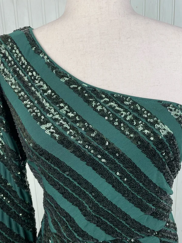 Lulus Rendezvous With You Emerald Green Sequin One-Shoulder Bodycon Dress Large - Image 7