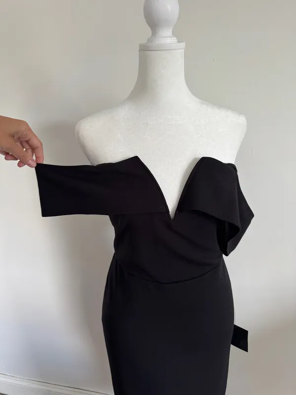 Lulus Forever and Evermore Black Off Shoulder Midi Dress NWT Size Medium - Image 4