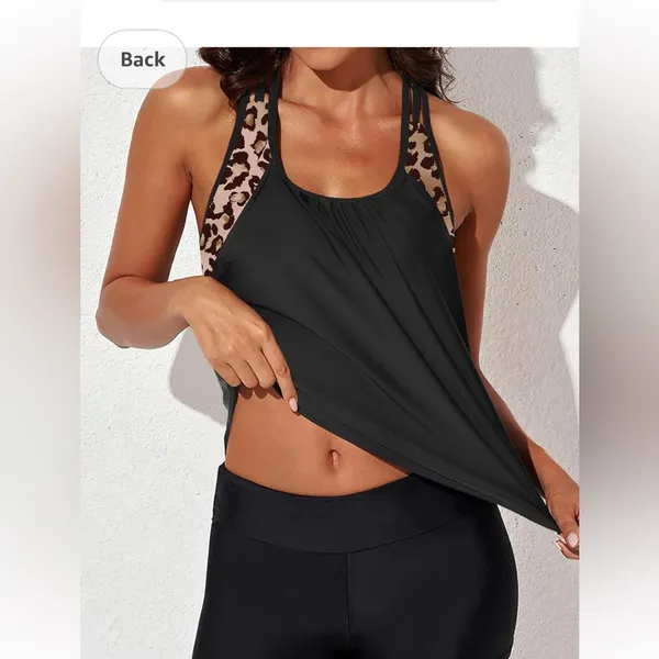 leopard print swim tank bra size Medium in black new - Image 6