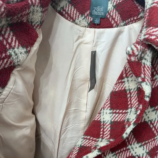 Wild Fable‎ Red Diamond Print Women's Size Large Short Jacket Shacket Pockets - Image 7