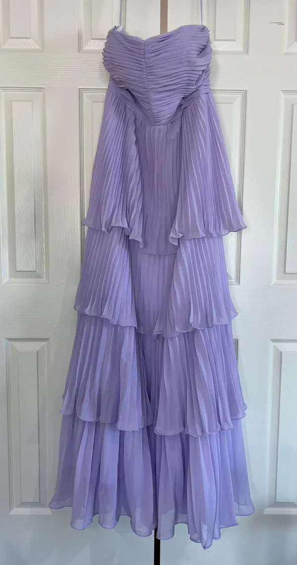 A-Line Sweetheart Tiered Floor Length Chiffon Lilac Bridesmaid Dress - Image 3