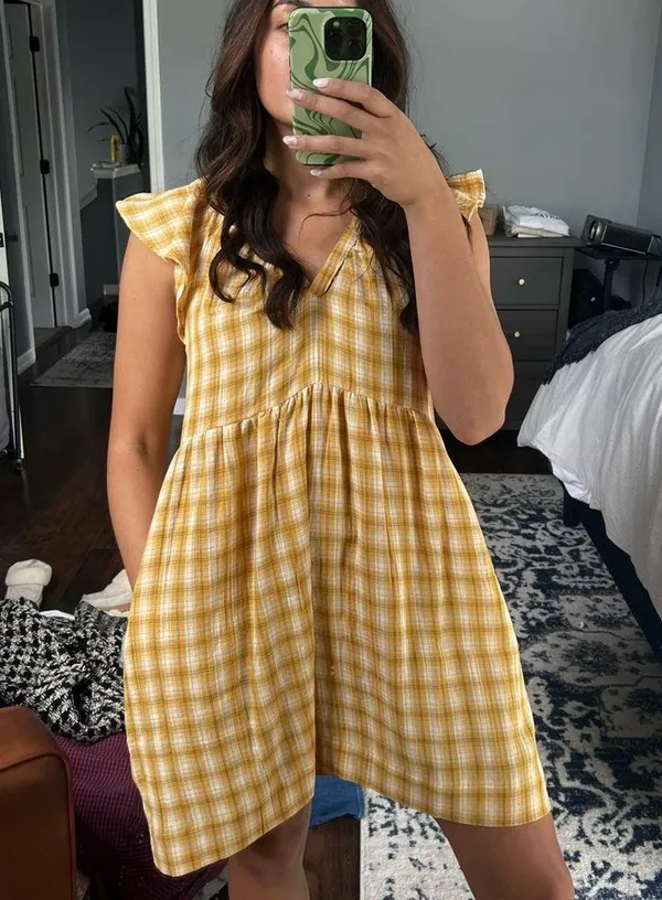 Yellow Plaid Dress Size M - Image 2