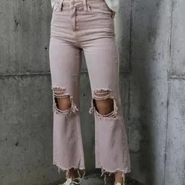 Bohme Charlie Distressed Cropped Flare Jeans Frayed Hem Ripped‎ Knee - Image 6