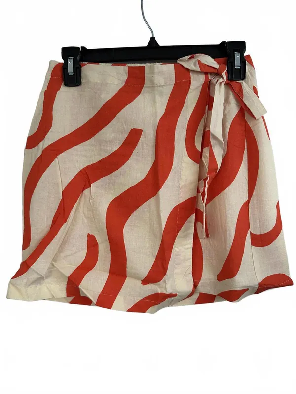 Mango Printed Linen-Blend Skirt Orange Ecru NWT Size XS - Image 4