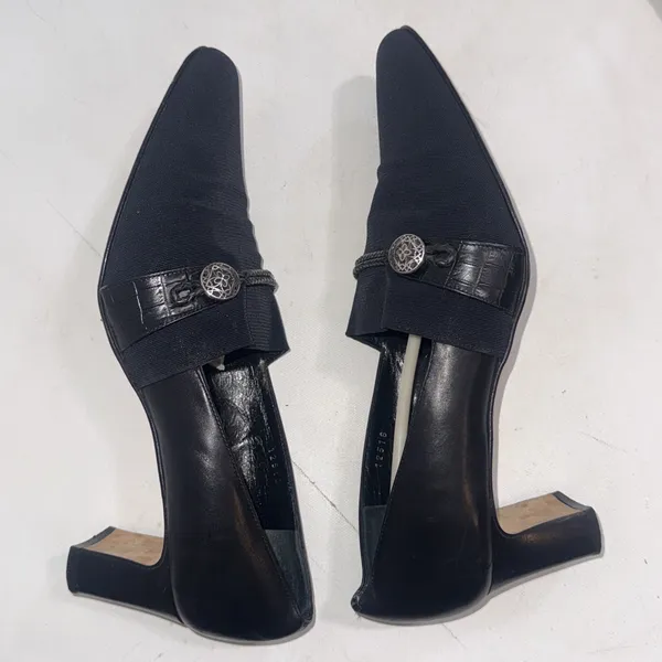 Vintage Y2K Brighton Quincy Black Italy Mesh Braided‎ Leather Closed Toe Heels 9 - Image 8
