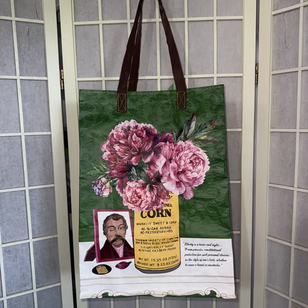 Trader Joe's Tote Indiana Hoosiers Reusable Shopping Bag Race Car Peonies New - Image 2