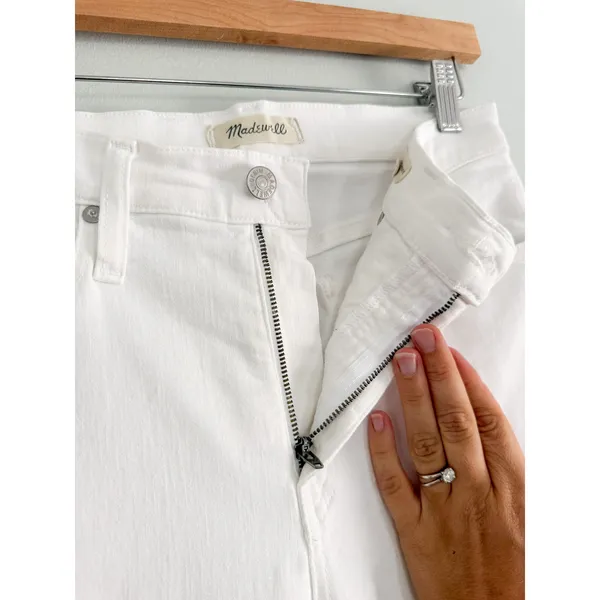 Madewell | EUC Cali Demi-Boot Jeans Pure White Raw Hem Cropped Flare | Sz 28 - Image 6