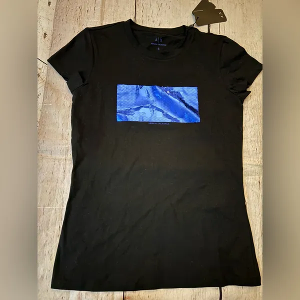 Women’s Armani Exchange tshirt with blue sequins nwt small - Image 2