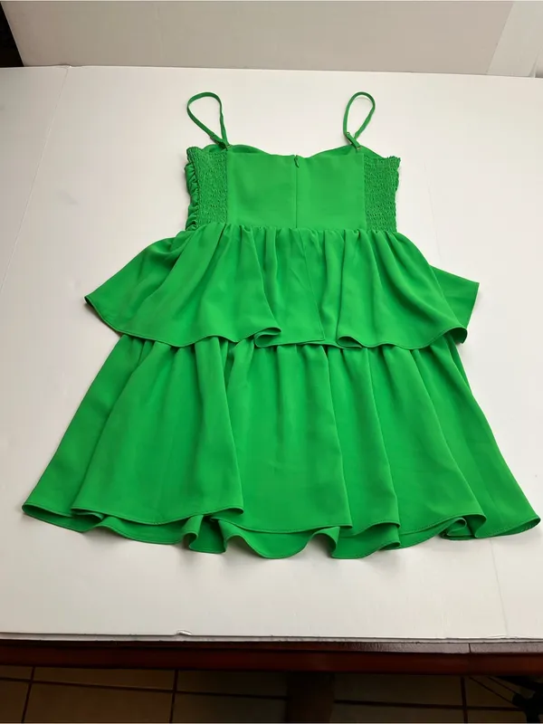 Amanda Uprichard Kelly Green Tiered Mini Dress Cutout‎ Front Summer Womens XS - Image 12