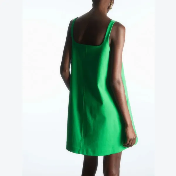 COS | Contrast Panel Cotton Blend A-Line Mini Dress in Bright Green - Image 2