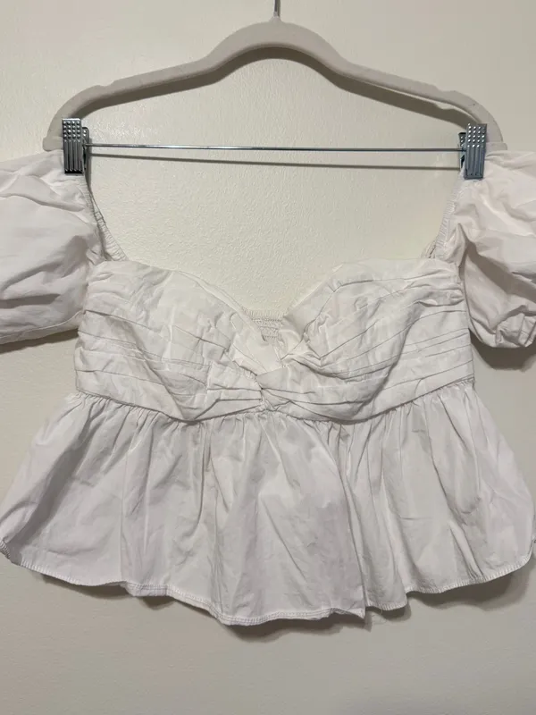 ZARA WHITE BABYDOLL CROPPED TOP SMALL BLOUSE WOMENS BEACH SUMMER blogger fave - Image 4