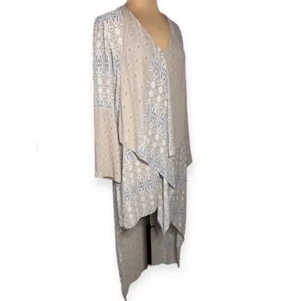 BCBG MaxAzria Kyndal XXS High-Low Maxi Dress Tapestry Long Sleeve Designer Boho - Image 7