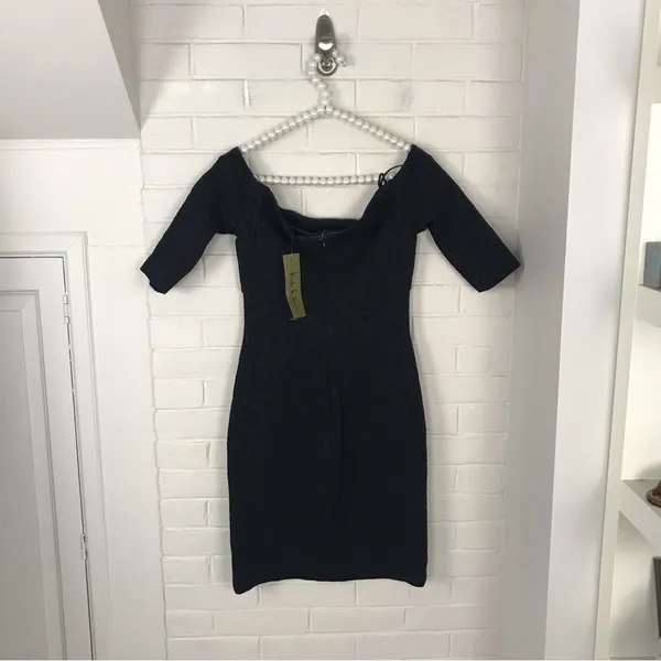 NWT Nicole Miller Collection Off The Shoulder Black Shimmer Dress SAMPLE - Image 10