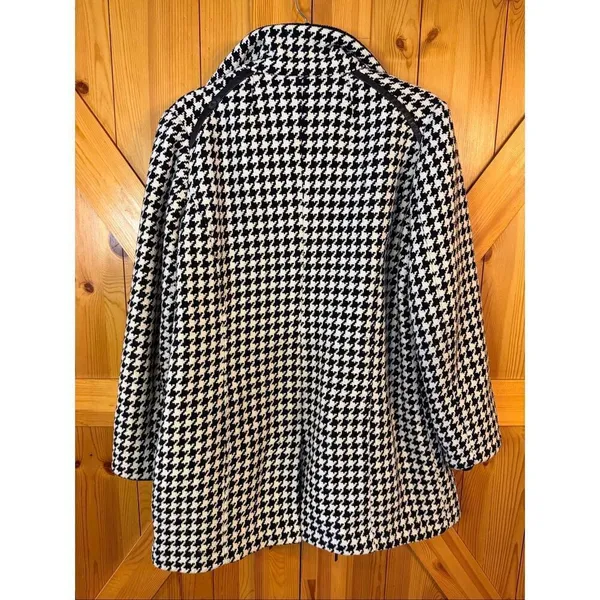 Vintage Apt. 9 Black White Houndstooth Lined Wool Blend Coat READ Size Large (64 - Image 8