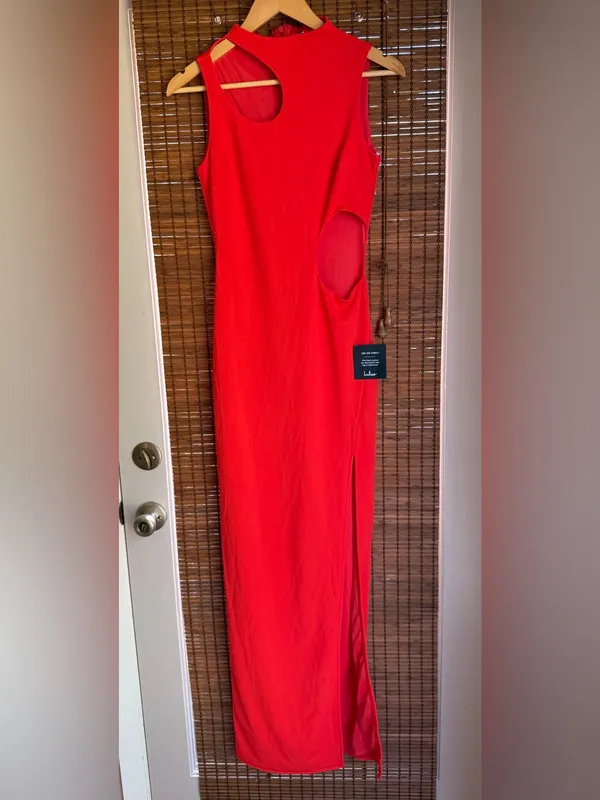 Lulus Sindra Bright Orange Cutout Column Maxi Dress Size Small NWT $78 - Image 4