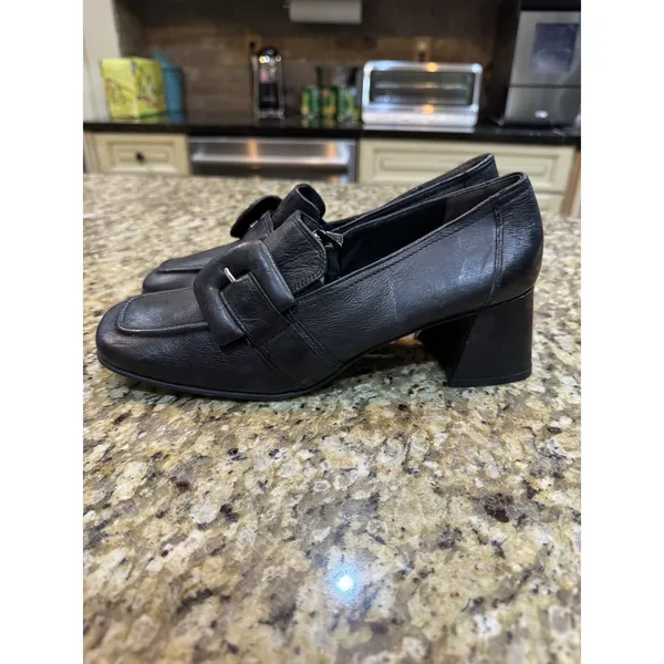 Paul Green ROBIN SQUARE TOE BLACK LEATHER LOAFER PUMP Size 7 US 9.5 - Image 4