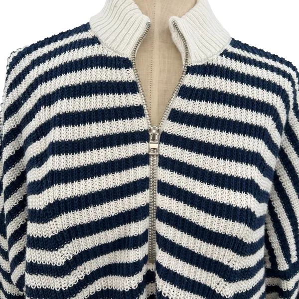 Madewell Ribbed Half-Zip Sweater in Stripe Ivory White Navy Blue‎ Size XXL - Image 5
