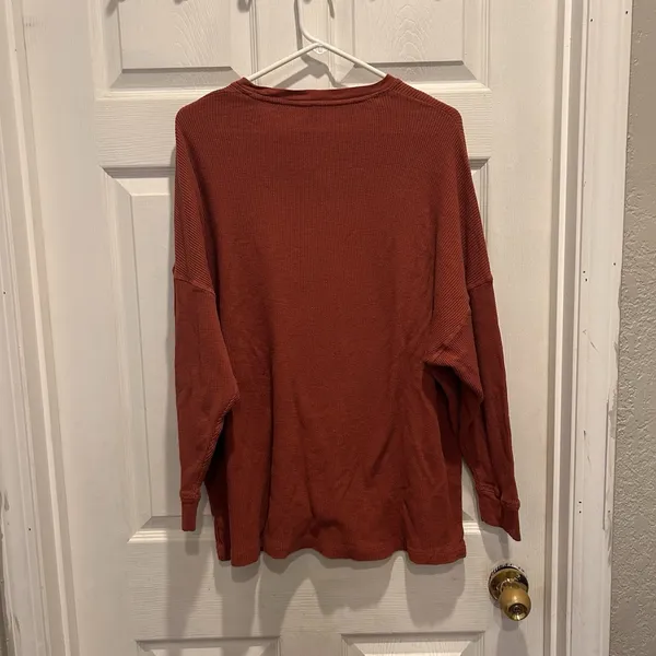 Free People Intimately Waffle Knit‎ Thermal Top Rust Orange Oversized XS Boho I - Image 5
